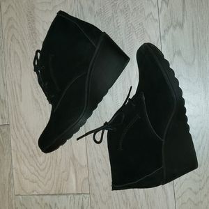 Black suede wedge booties